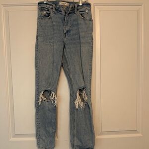 Abercrombie High Waisted Wide Leg Ripped Blue Jeans